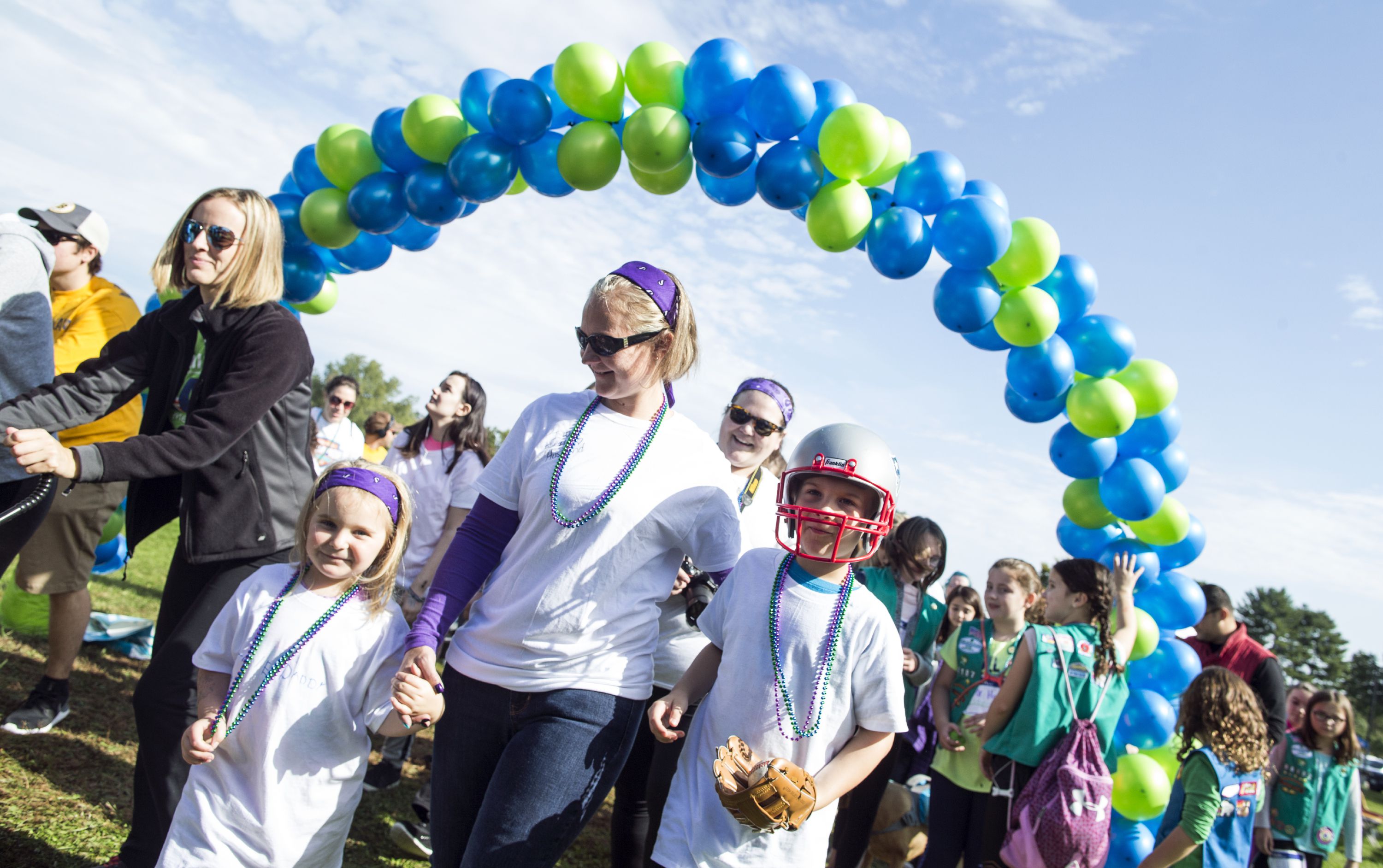 Amy Allard and her children Hailey and James start at the NAMI Walk on Sunday, September 30, 2018 across from Memorial Field. Allard raised over $3,000 in memory of her husband Jeremy who died from suicide in 2012. GEOFF FORESTER