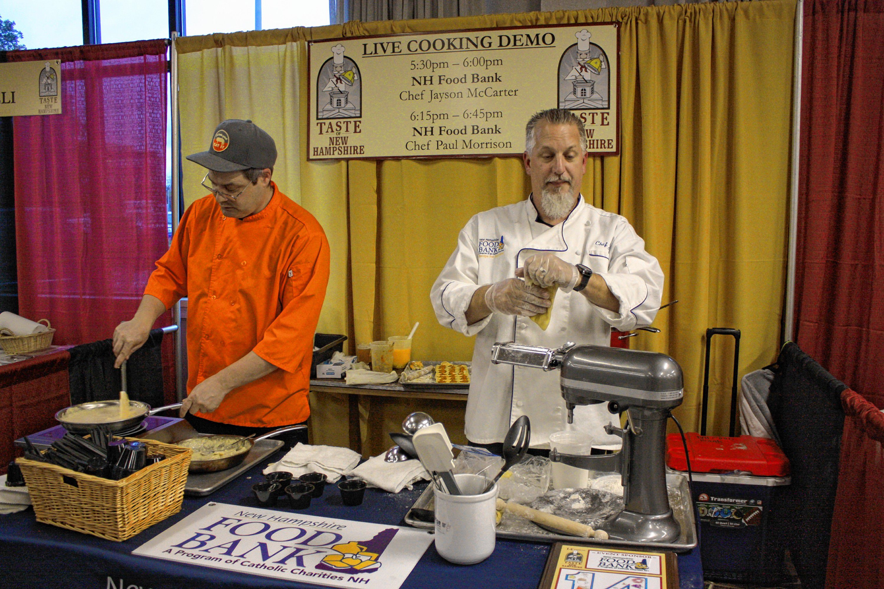 Jayson McCarter (right) and Paul Morrison with the New Hampshire Food Bank prepare some risotto as part of their live cooking demo at the 14th annual Taste of New Hampshire at the Grappone Conference Center in Concord on Thursday, Oct. 17, 2019. JON BODELL / Insider staff