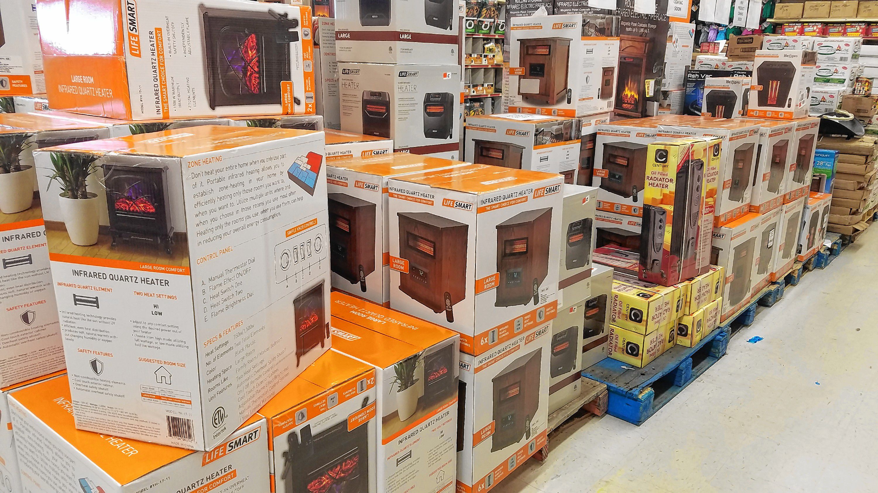 Got a nagging draft in your house? Solve that quick with a large-room space heater, of which the Job Lot has dozens in stock in assorted sizes and styles. JON BODELL / Insider staff