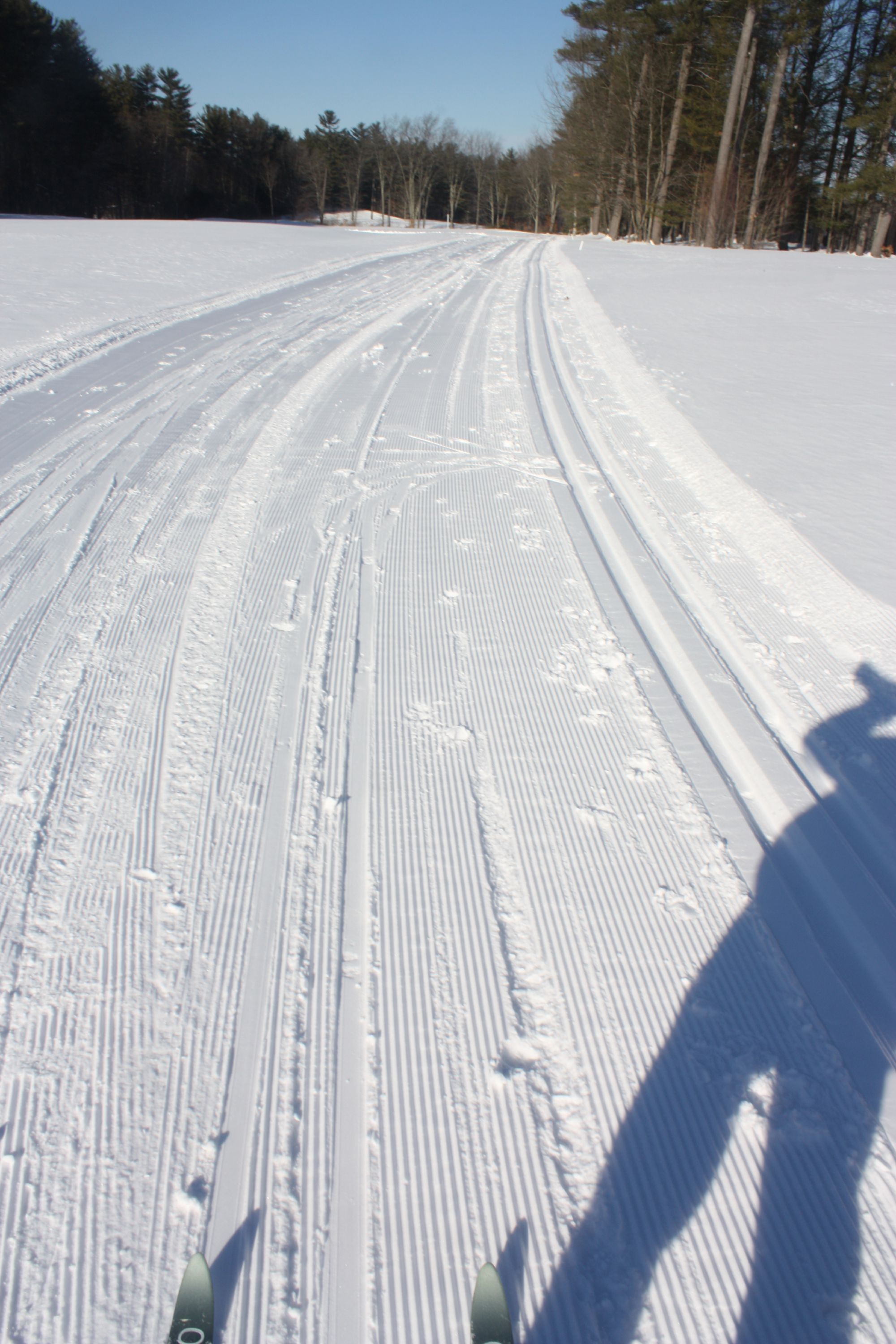 Here's Jon's perspective as he strides onto the cross country ski trail at Beaver Meadow Golf Course for the first time.  It was a perfect day for the activity, if a little warm. (JON BODELL / Insider staff) JON BODELL / Insider staff