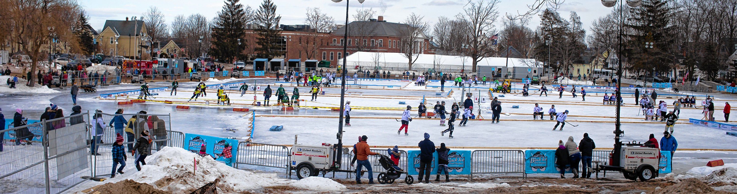 Hundreds of spectators braved the cold Saturday night to check out the action at the 1883 Black Ice Pond Hockey Championship at White Park on Jan. 25, 2019.  