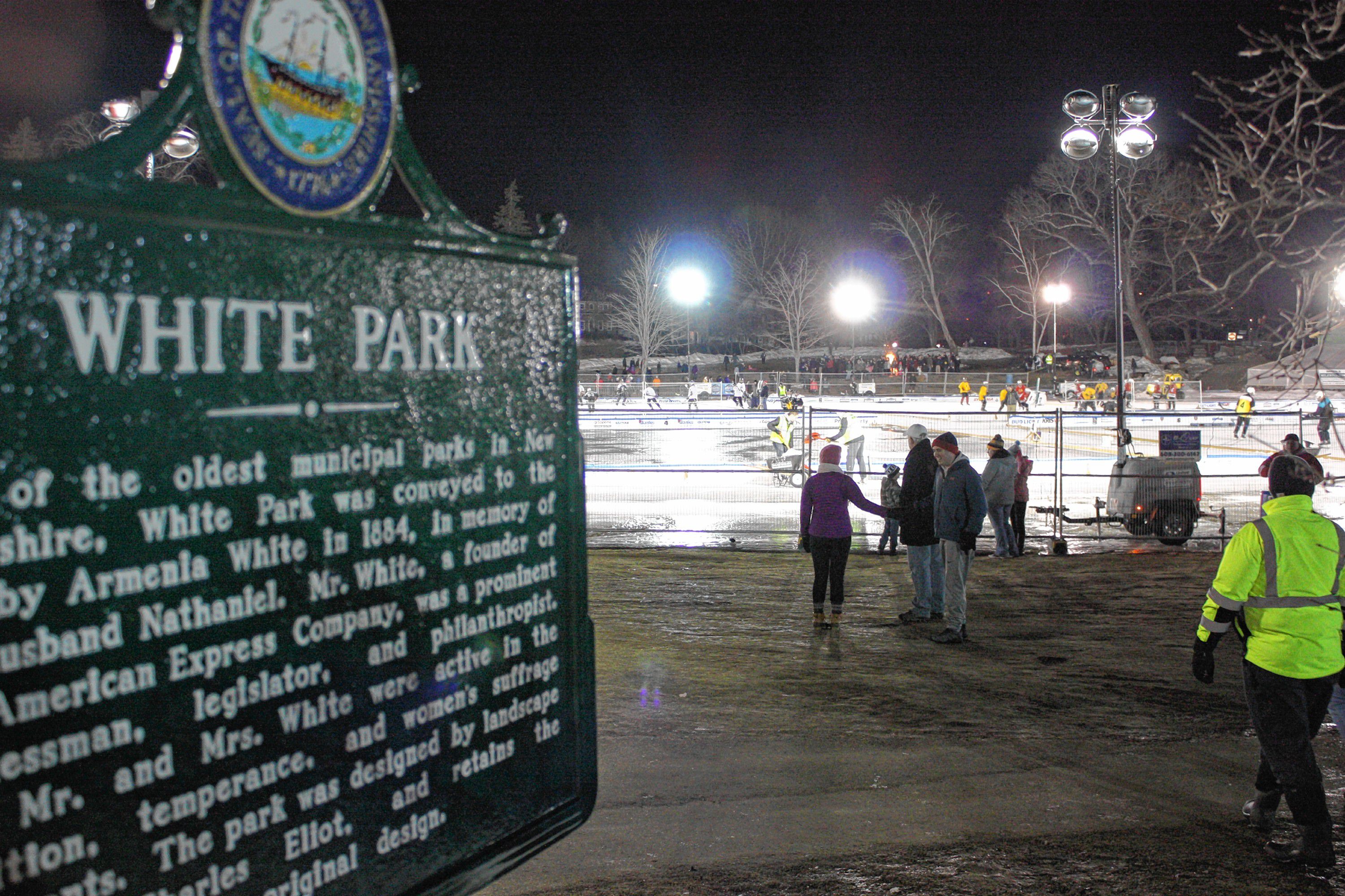 Hundreds of spectators braved the cold Saturday night to check out the action at the 1883 Black Ice Pond Hockey Championship at White Park on Jan. 25, 2019.  