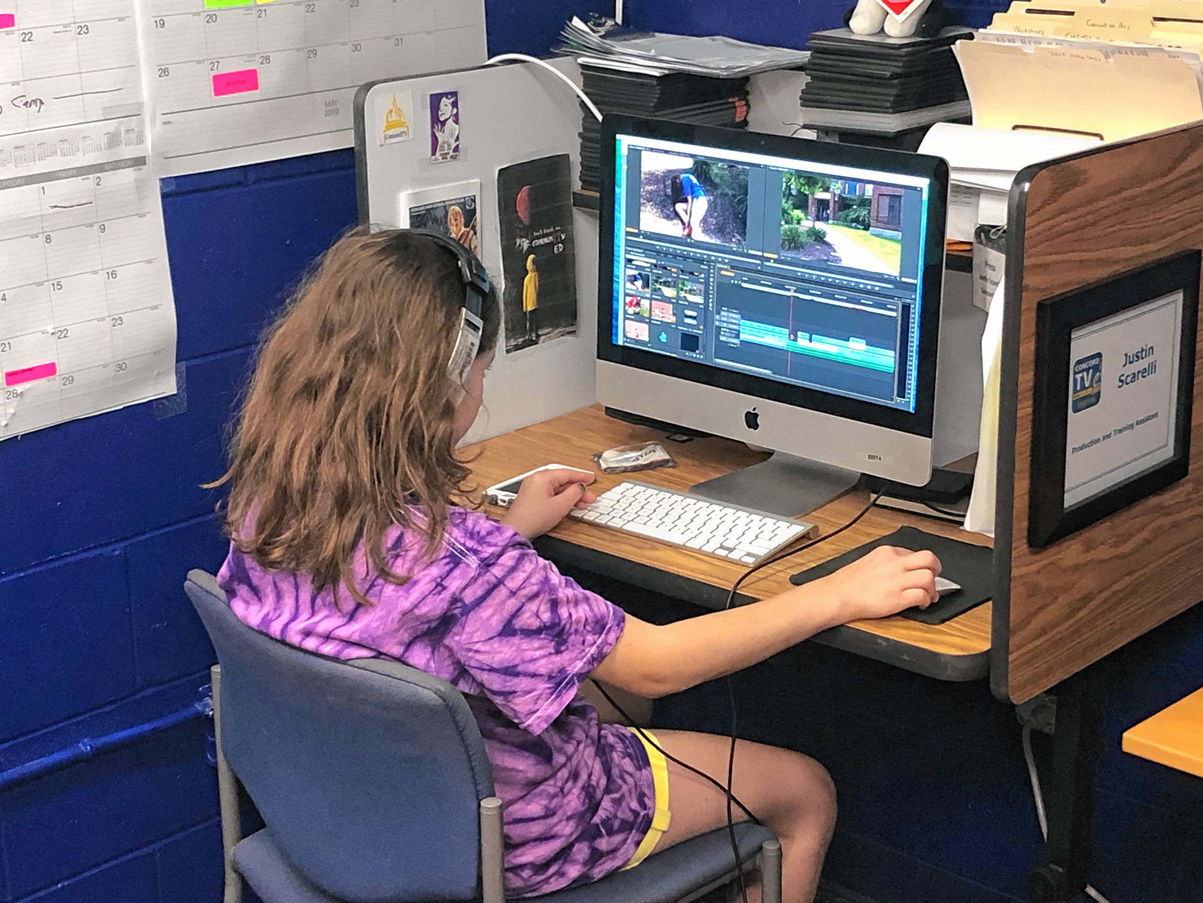 A ConcordTV Youth Video Camper learns some editing skills at the camp in 2018. 