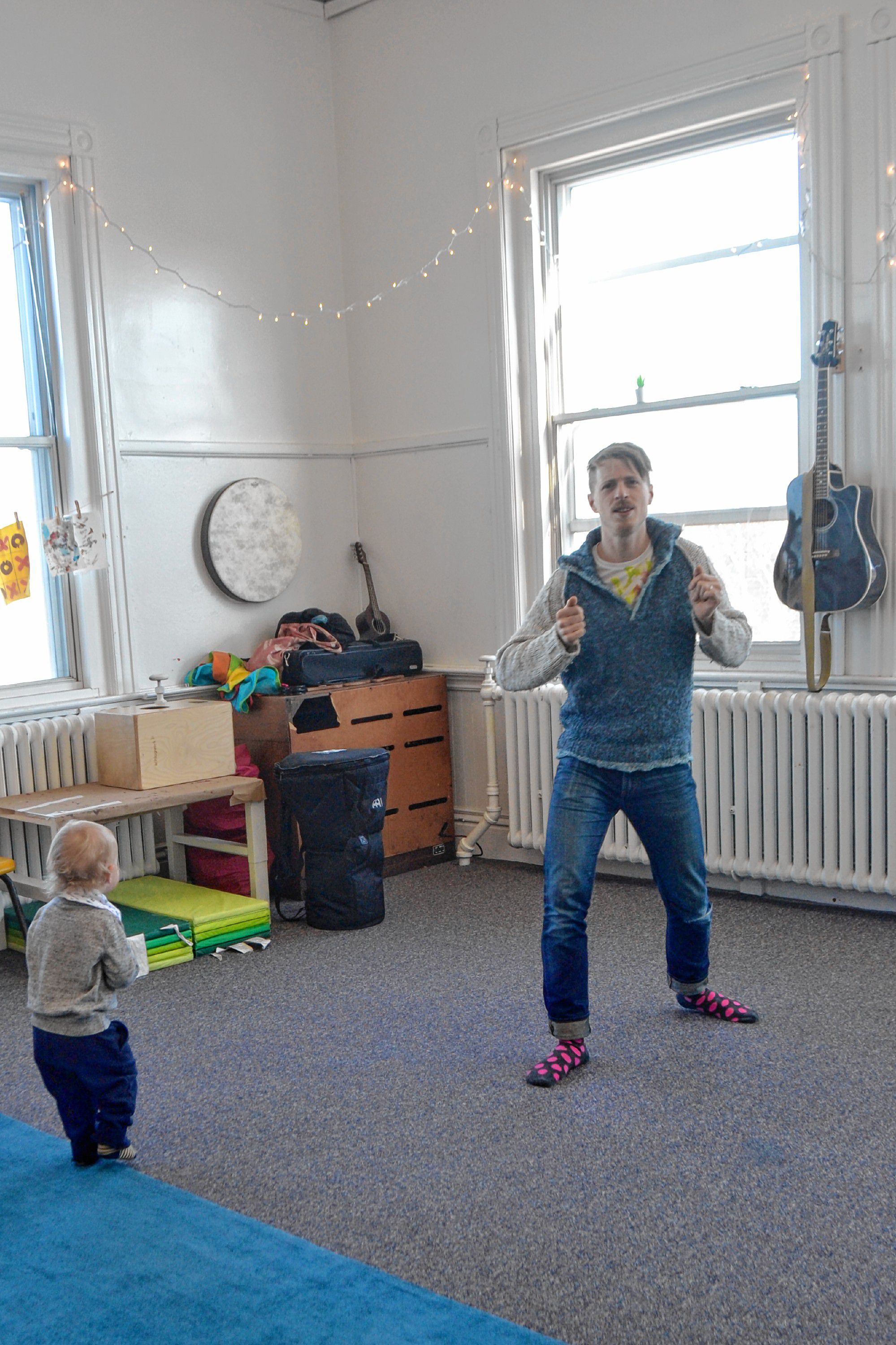 Mr. Aaron sings and dances with his little friends earlier in March.  Sarah Pearson