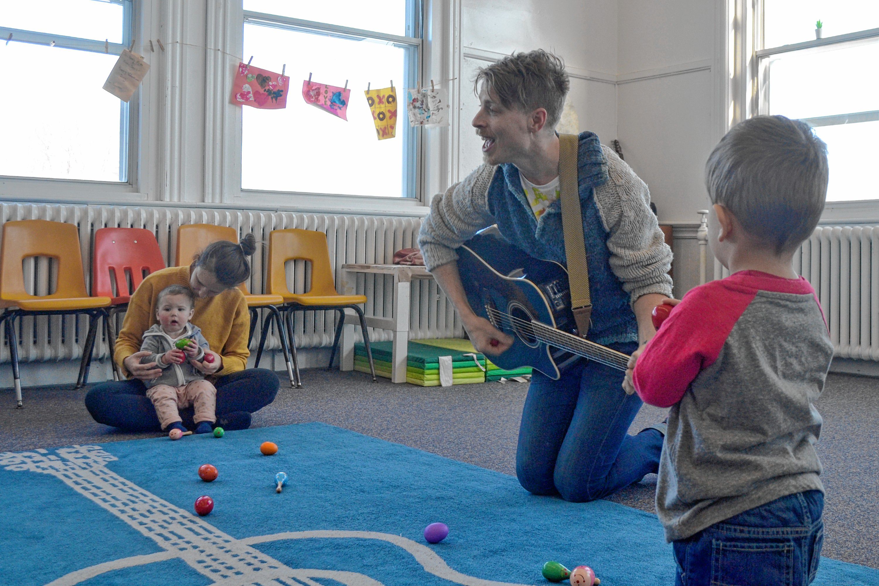 Mr. Aaron sings and dances with his little friends earlier in March.  Sarah Pearson