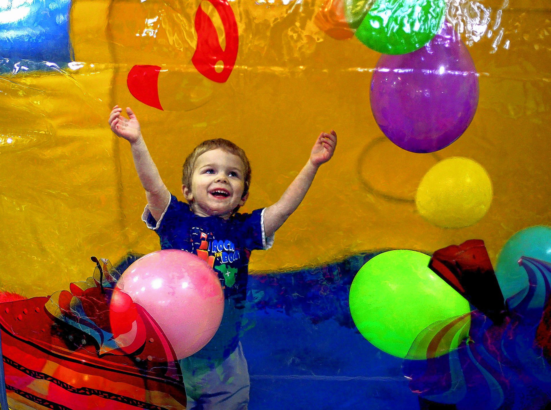 Zeke Harmon, 3, plays with balloons inside a bouncy house at the Krazy Kids indoor play center in Concord with his family in 2018. (GEOFF FORESTER / Monitor staff) 