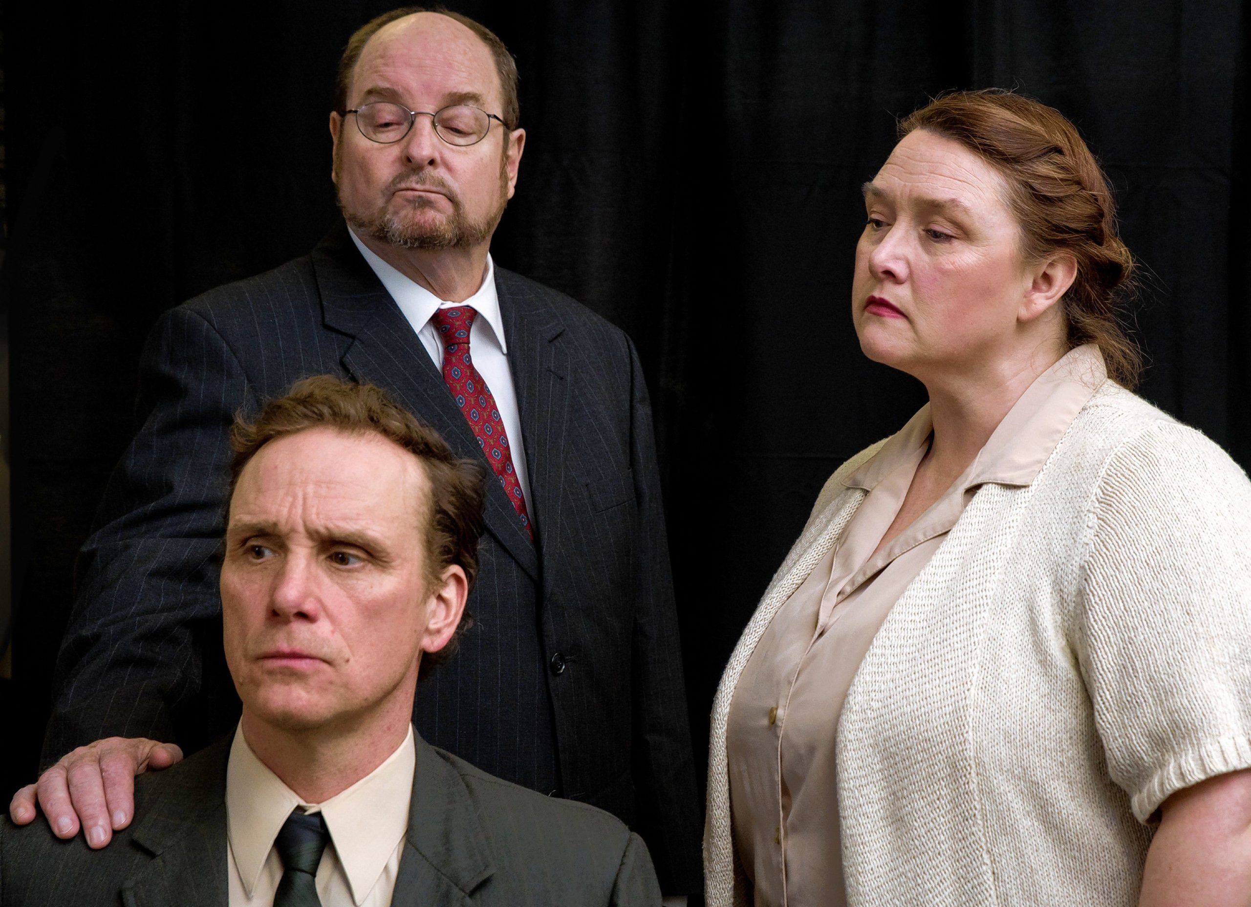 James Sears of Portsmouth as Niels Bohr, Wayne Asbury of Peterborough as Werner Heisenberg, and Amy Agostino of Londonderry as Margrethe Bohr will perform "Copenhagen" at the Hatbox Theatre, opening Friday.  