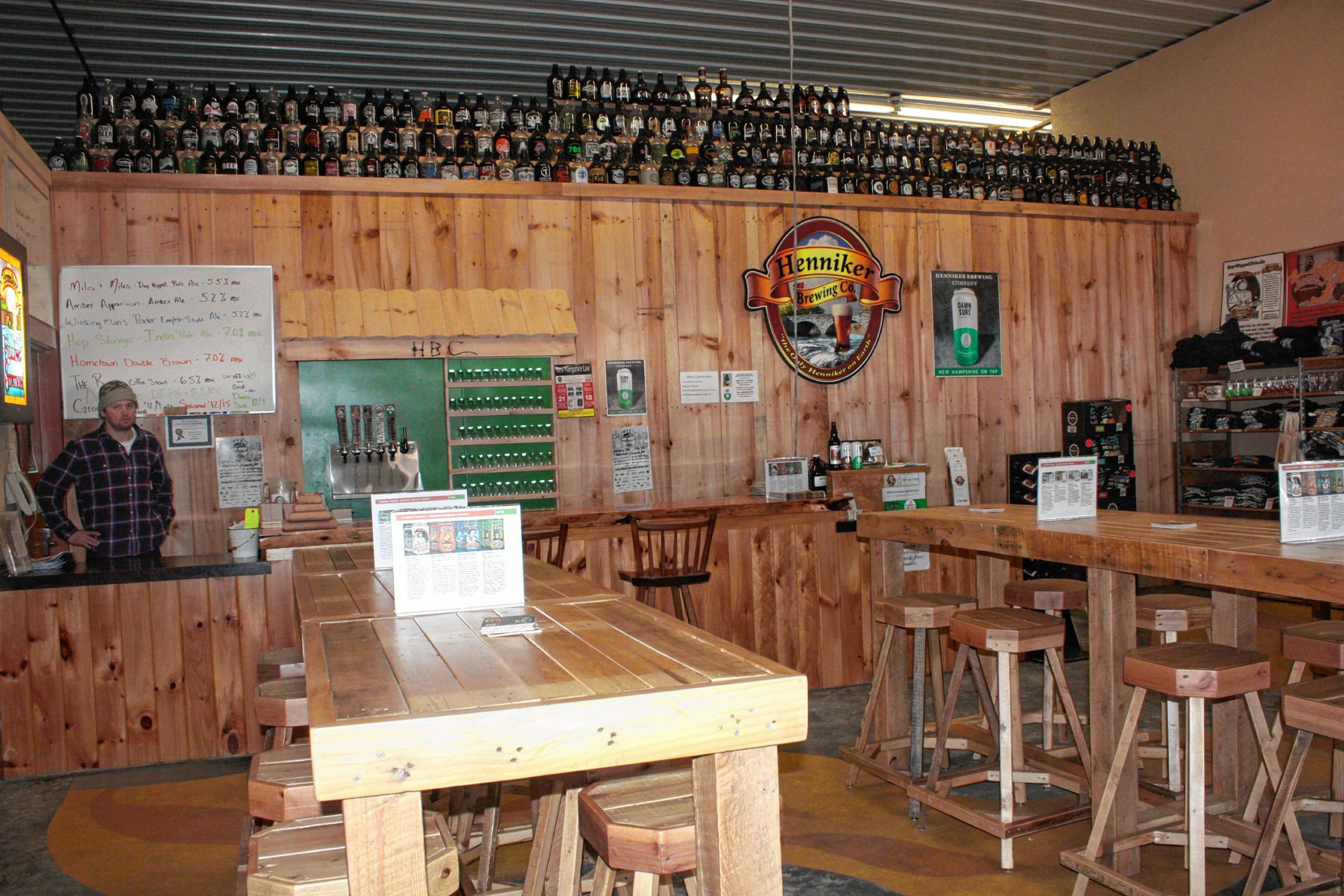 The tasting room at Henniker Brewing Co. has a cool, open, rustic feel to it. (JON BODELL / Insider staff) JON BODELL / Insider staff