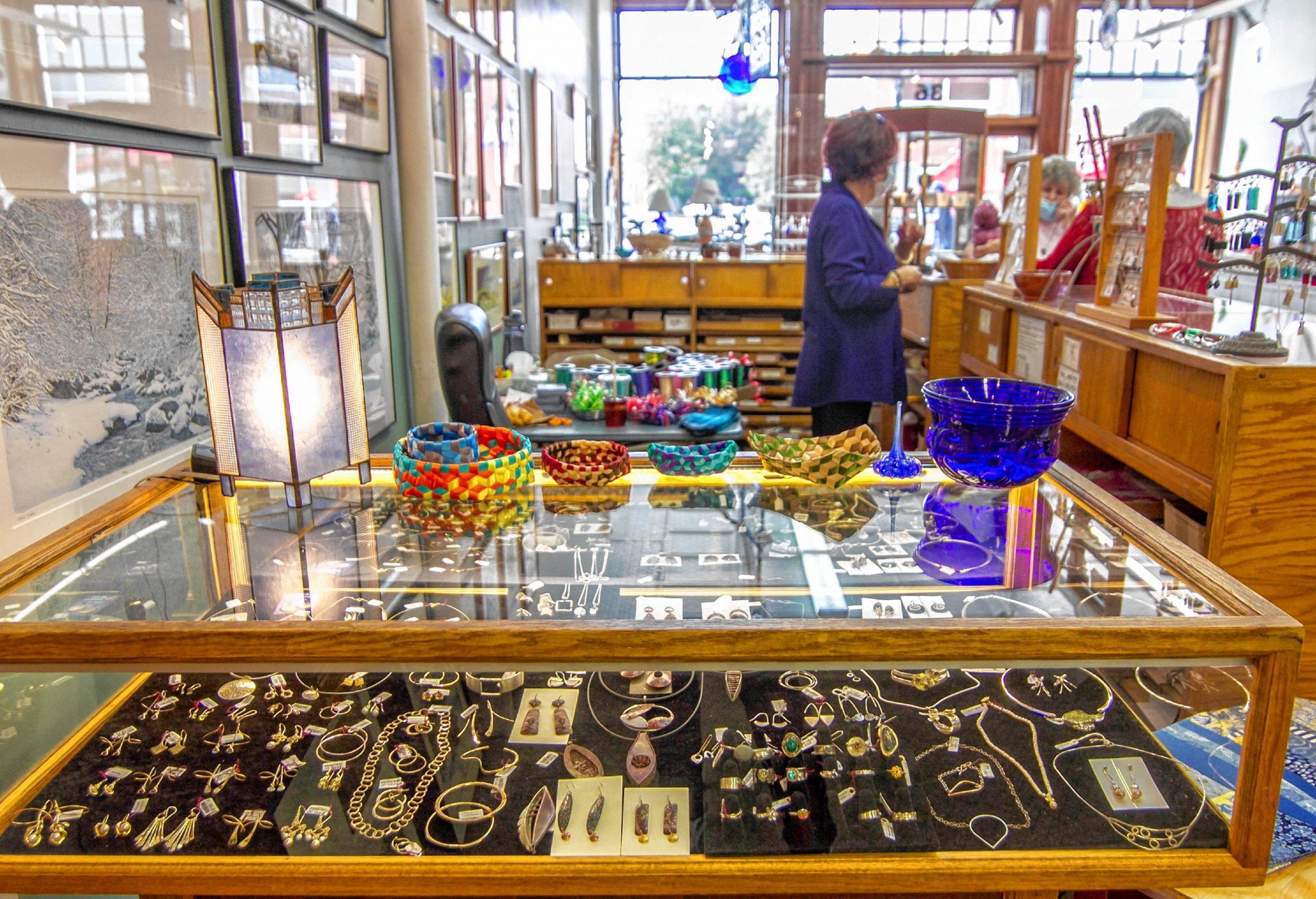 Display cases inside of the League of NH Craftsman located in Downtown Concord on Main Street October 1st, 2020. ALLIE ST PETER