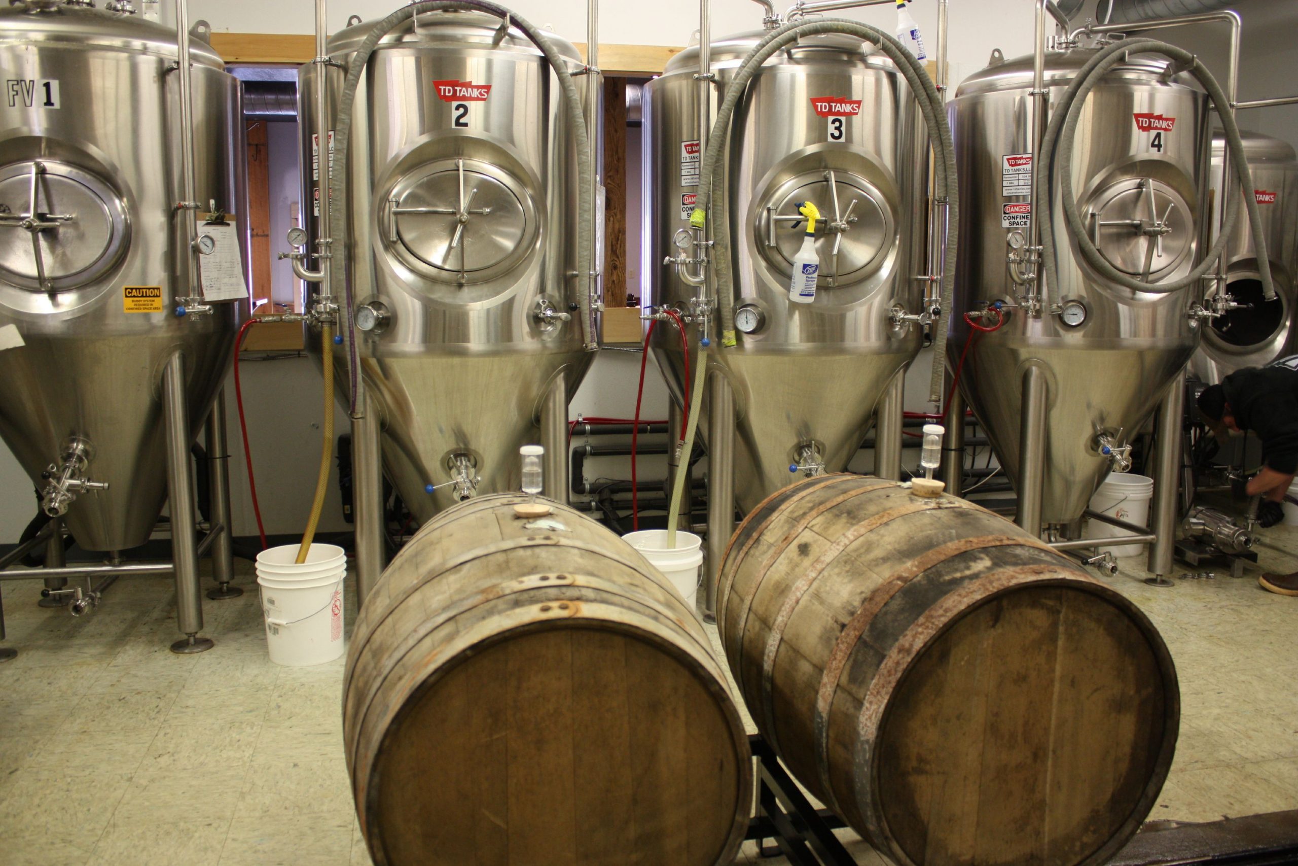 Kettlehead Brewing Co. in Tilton currently has six fermenters (four shown here) but will soon have a total of seven. That's a lot of beer. JON BODELL / Insider staff