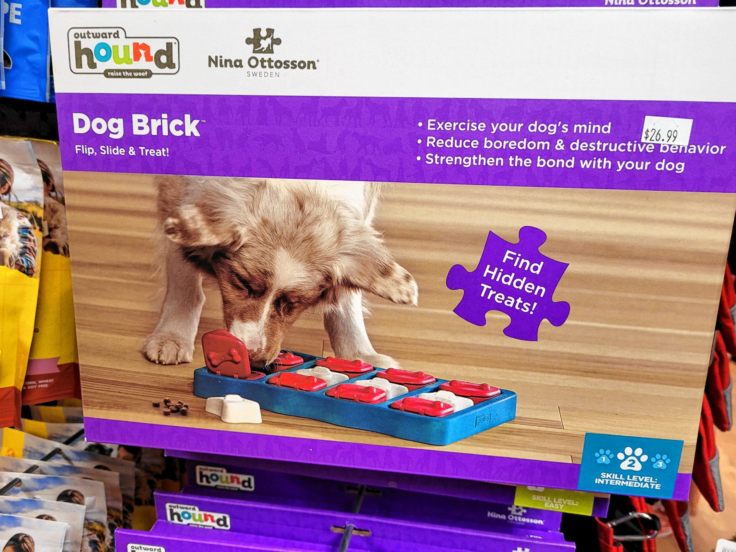 With the colder weather here, some dogs may want to play inside more. Stimulate their mind with a puzzle board that offers a tasty reward. Multiple types available, the Dog Brick is $26.99 Sarah Pearson