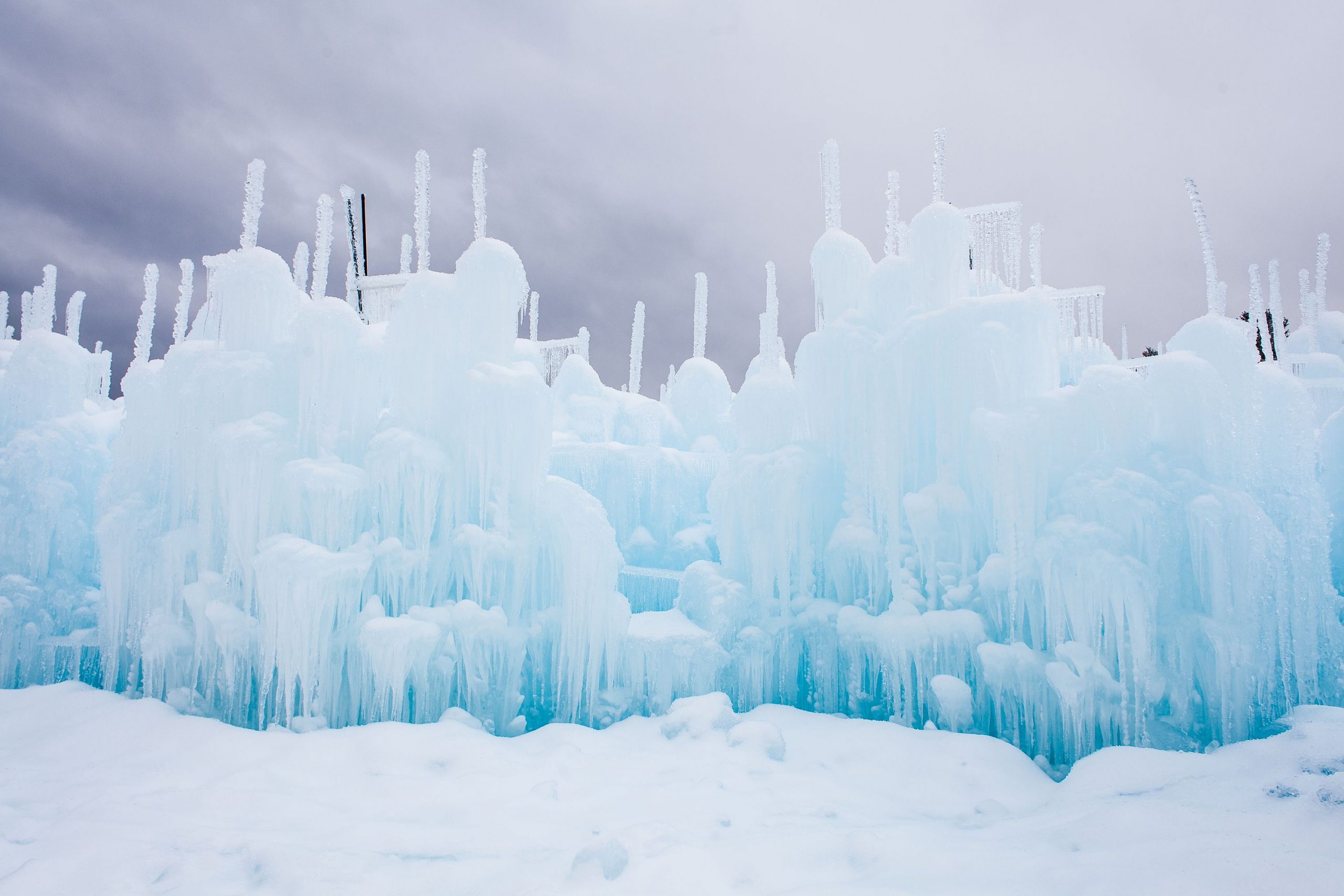 The construction of Ice Castles continues ahead of opening day near the Hobo Railroad in Lincoln on Tuesday, Dec. 19, 2017. (ELIZABETH FRANTZ / Monitor staff) Elizabeth Frantz