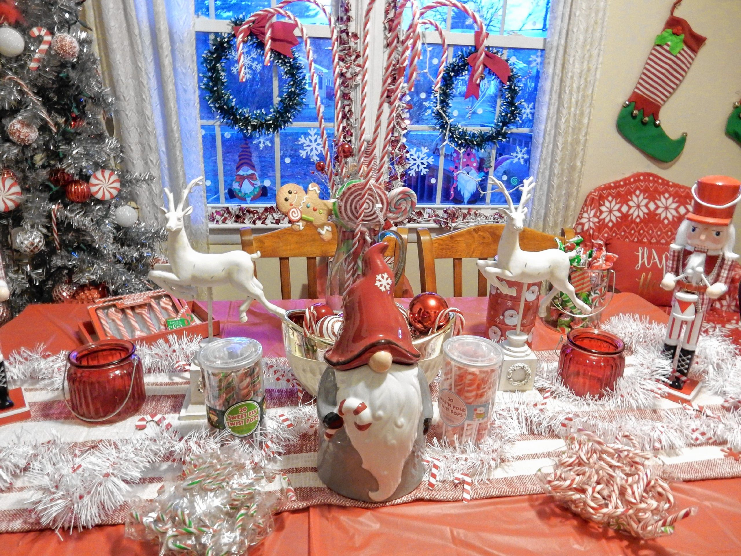 Candy cane room; every room in house is decorated 