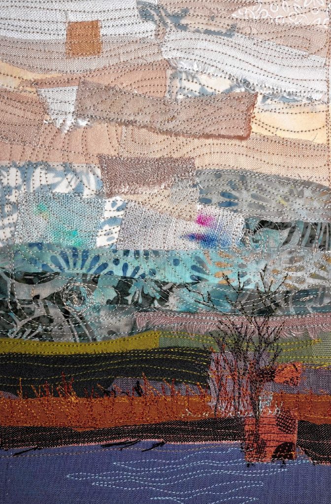 “Fade to Autumn,” a fabric collage by Cheryl Miller. 