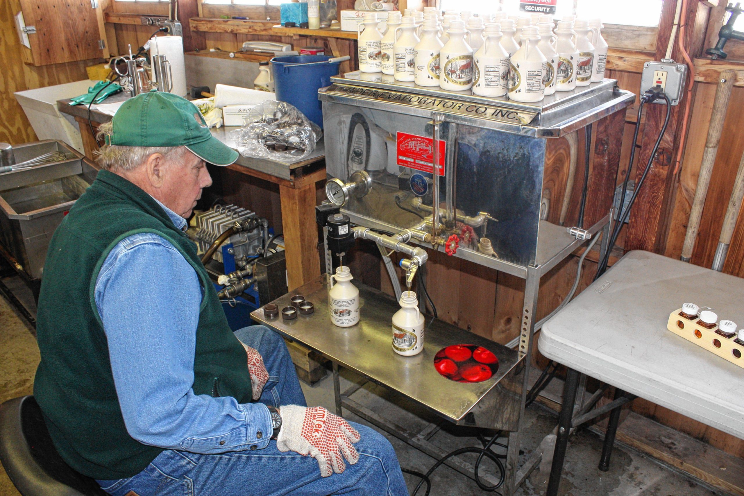 Despite the weird maple season we've had so far, Dean Wilber was still able to show us the process of bottling the finished product at Mapletree Farm last week. He does the packaging right in the same shack he makes the syrup in. (JON BODELL / Insider staff) JON BODELL / Insider staff