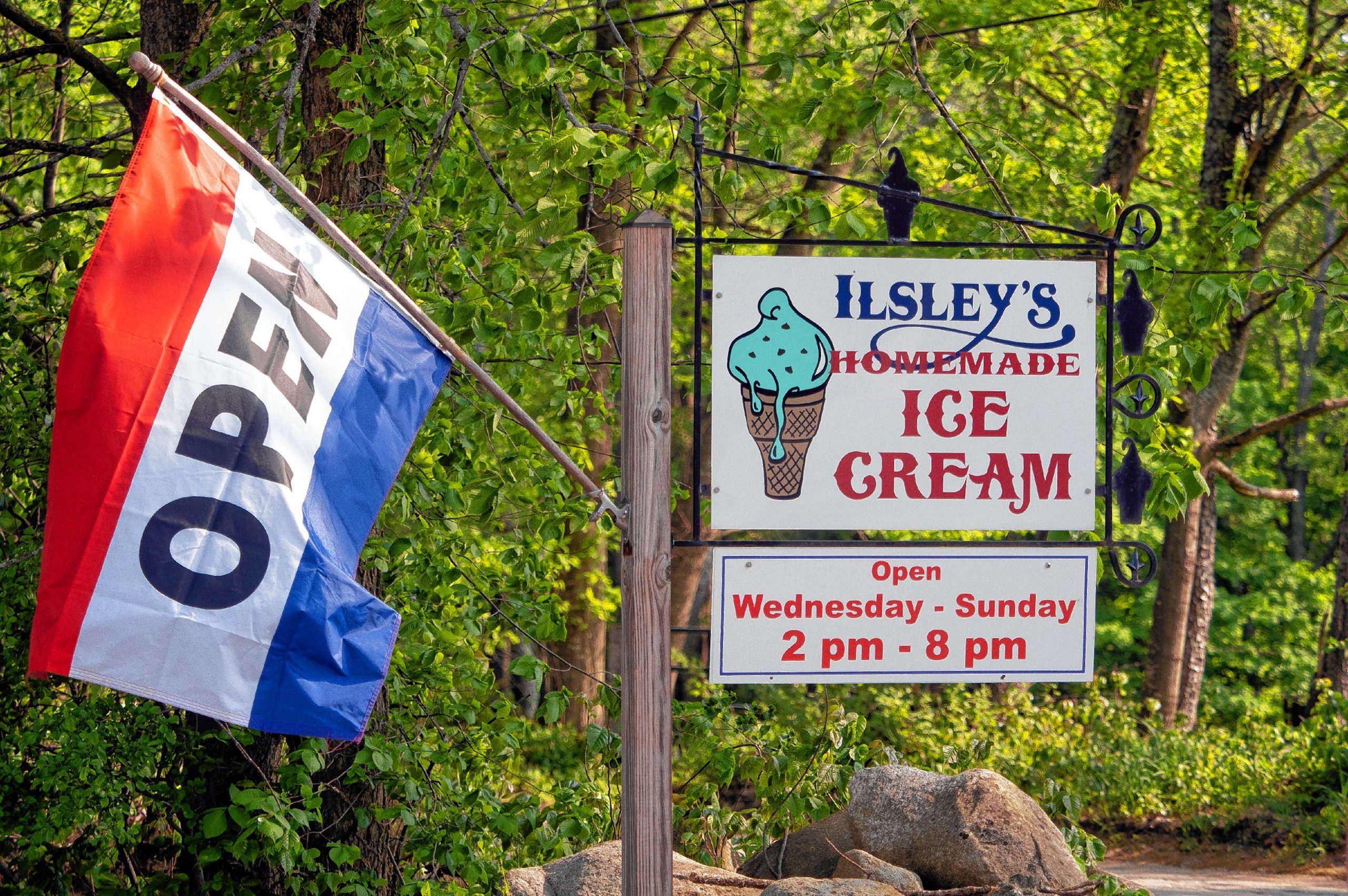 The sign outside the Ilsleyâs Homemade Ice Cream stand in Weare. GEOFF FORESTER