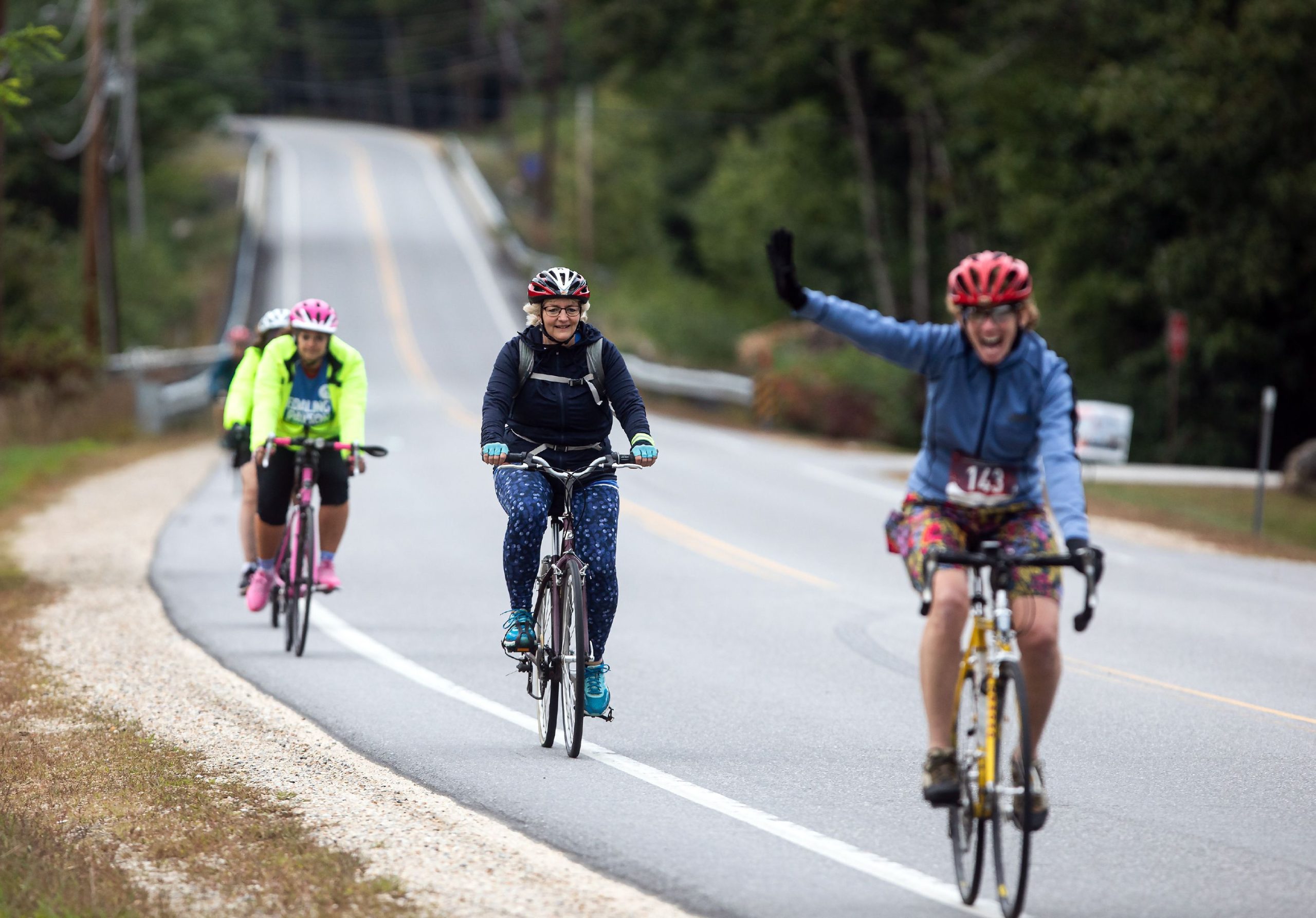 Participants ride along Rt. 127 in Hopkinton during their 30-mile trek for the bicycle fundraiser for the Pedaling for Hope Fund at Concord Hospital Payson Center for Cancer Care on Saturday, September 14, 2019. The event raised more than $157,000 to provide cancer patients last year alone. 