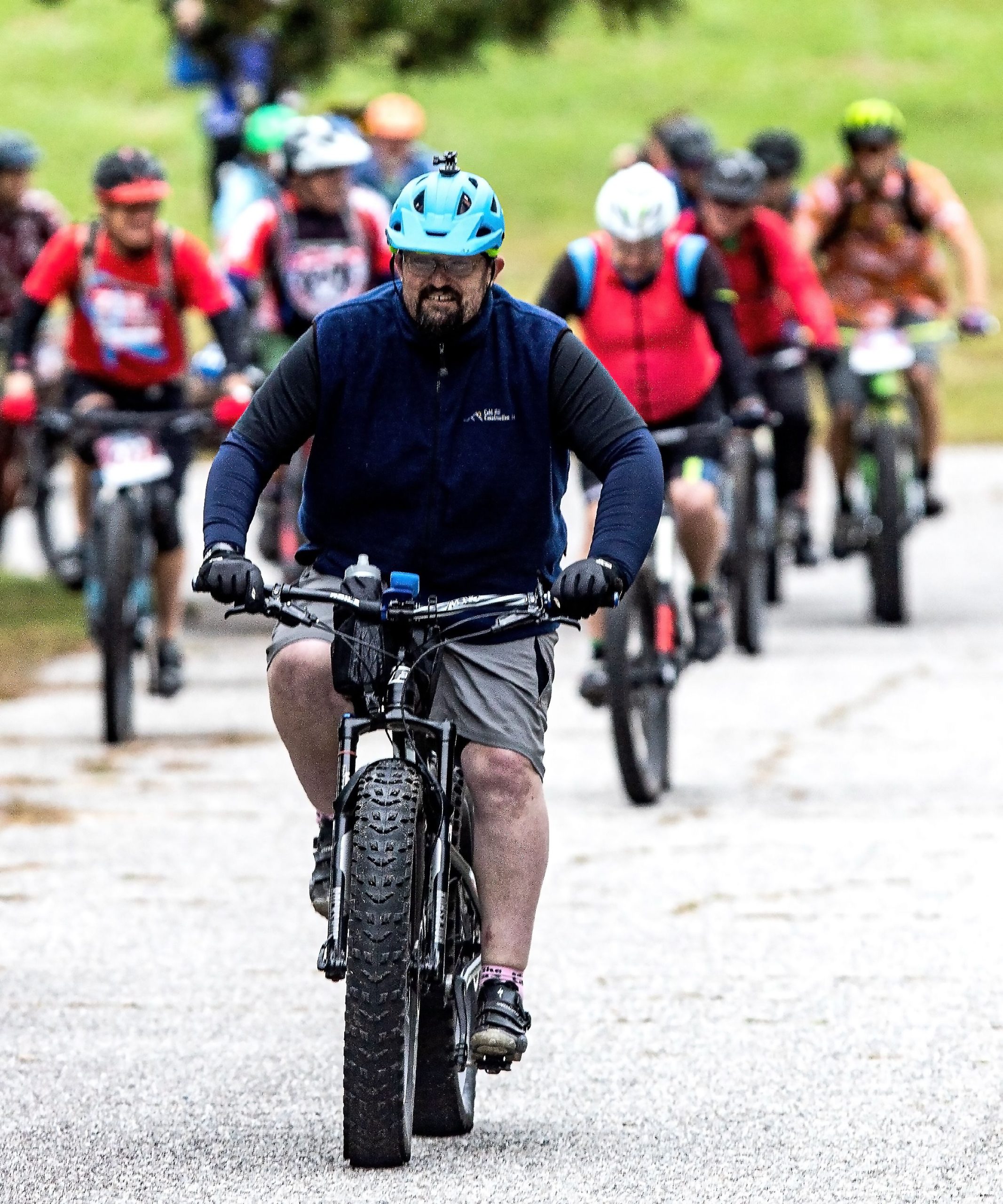 John          heads out with the rest of the mountain bike group at the Pedaling for Hope Fund at Concord Hospital Payson Center for Cancer Care.        just celebrated his fifth anniversary after battling Hodgkin's lymphoma including seven chemo treatments and other therapies. He calls his mountain biking 'rolling therapy.' 